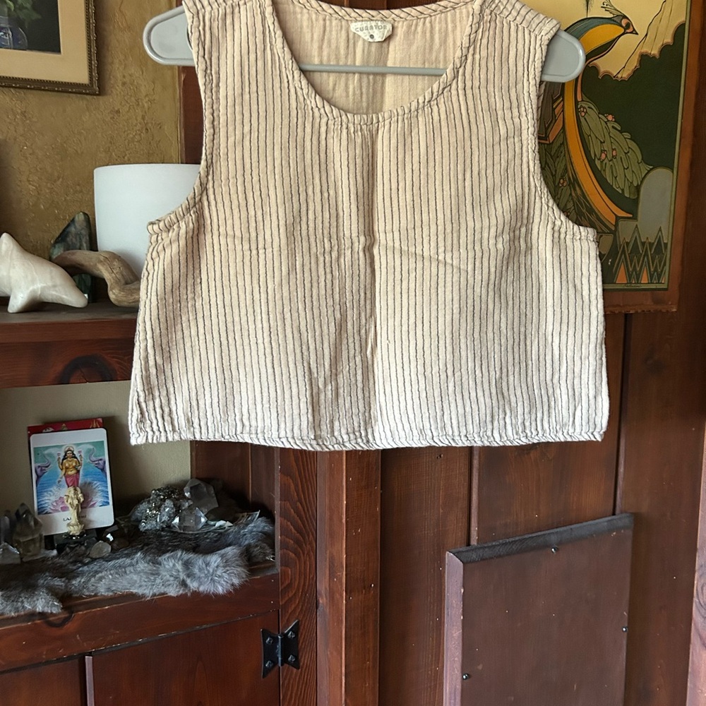 Curator SF Beige Striped Sleeveless Top